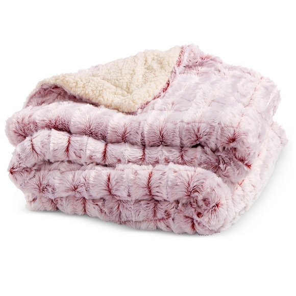 Micro-mink Sherpa throw blanket. Red/pink and cream. NWT. - Picture 2 of 4
